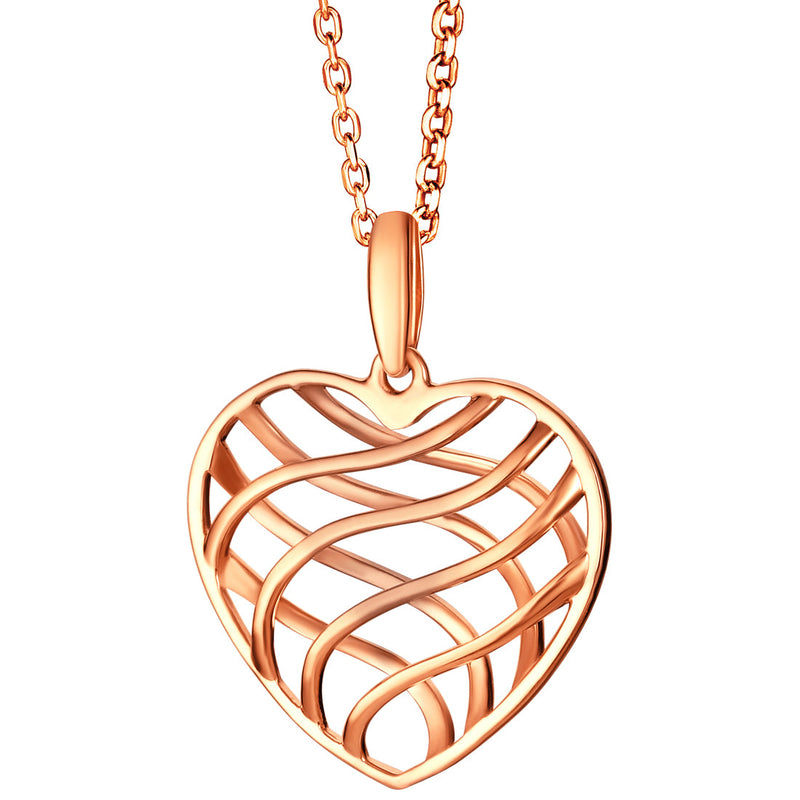 Rose-Tone Sterling Silver Open Lattice Heart Pendant