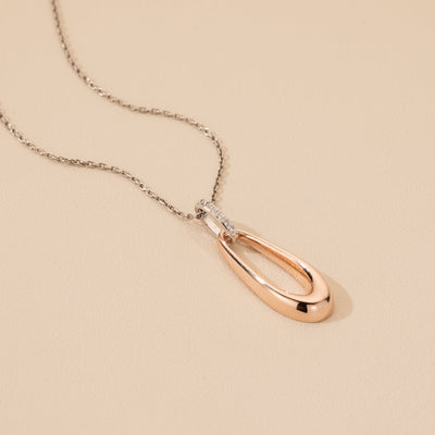 Rose-Tone Sterling Silver Organic Open Teardrop Pendant with 17" Chain + 3" extender alternate view, side view