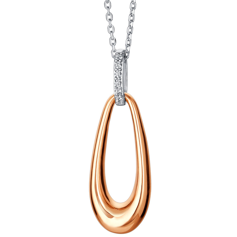 Rose-Tone Sterling Silver Organic Open Teardrop Pendant with 17" Chain + 3" extender