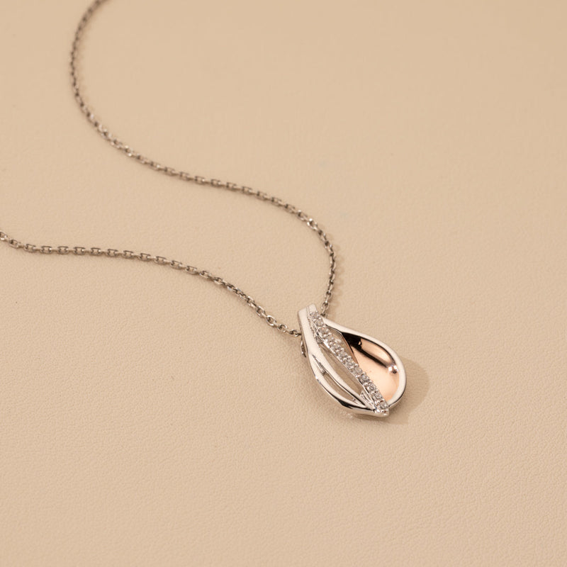 Two-Tone Sterling Silver Floating Dewdrop Pendant with 17" Chain + 3" extender alternate view, side view