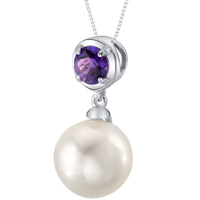 10mm Freshwater Cultured Pearl & Amethyst Necklace in Sterling Silver