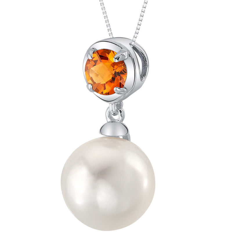 10mm Freshwater Cultured Pearl & Citrine Necklace in Sterling Silver