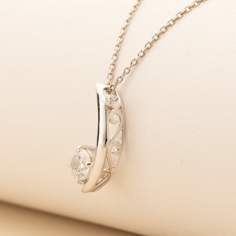 Peora crescent moon pendant necklace sterling silver with lab grown diamond crescent