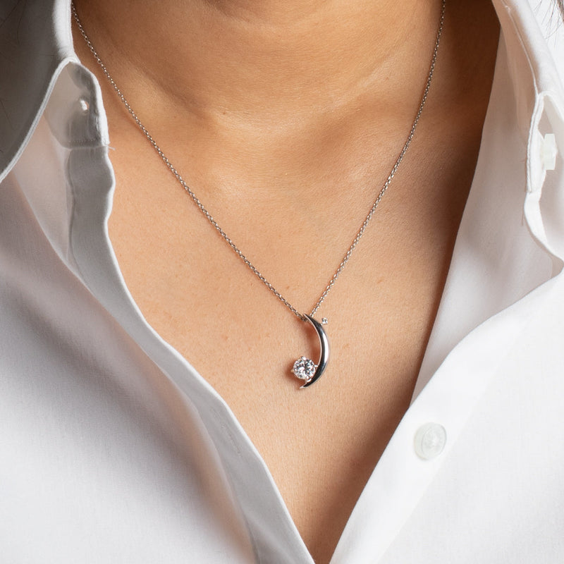 Peora crescent moon pendant necklace sterling silver with lab grown diamond crescent