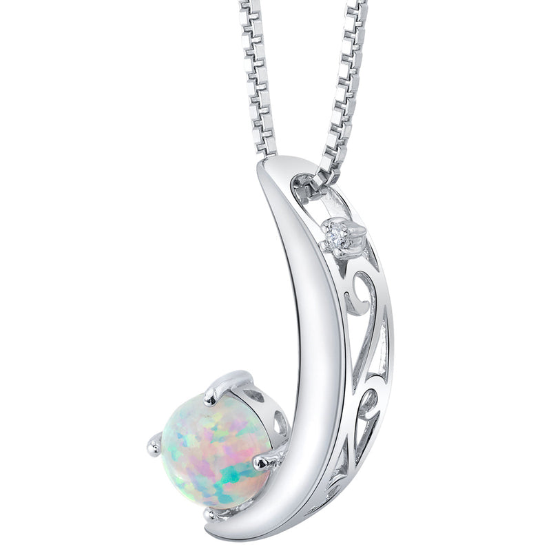 Peora Opal crescent moon pendant necklace sterling silver with lab grown diamond crescent