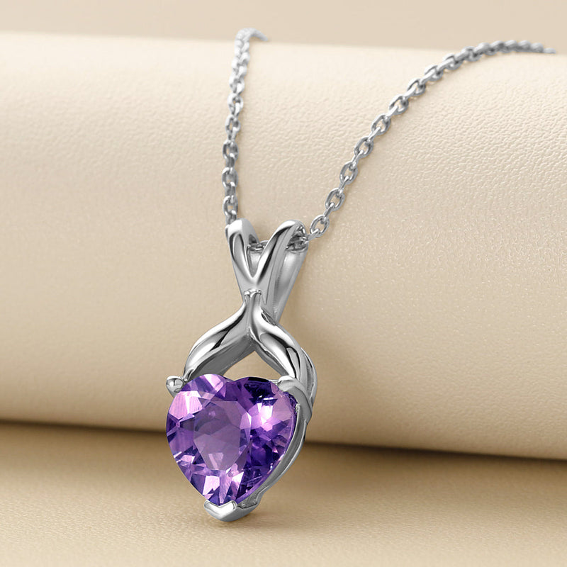 Heart Shape Amethyst Pendant Necklace Sterling Silver 2.25 Carats