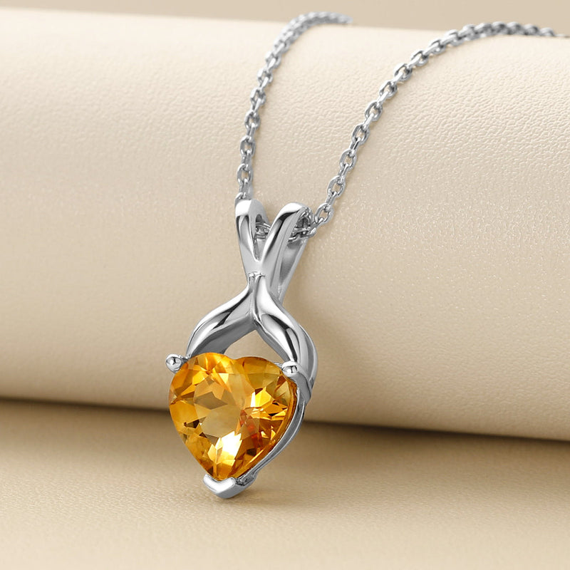 Heart Shape Citrine Pendant Necklace Sterling Silver 2.25 Carats