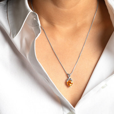 Heart Shape Citrine Pendant Necklace Sterling Silver 2.25 Carats