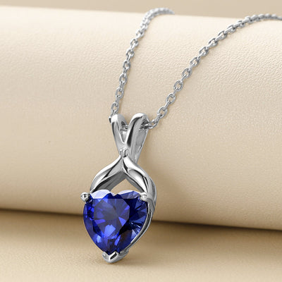 Heart Shape Blue Sapphire Pendant Necklace Sterling Silver 3.50 Carats