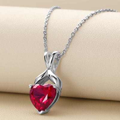 Heart Shape Ruby Pendant Necklace Sterling Silver 3.50 Carats