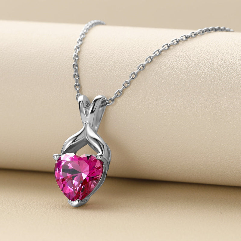 Heart Shape Pink Sapphire Pendant Necklace Sterling Silver 3.50 Carats