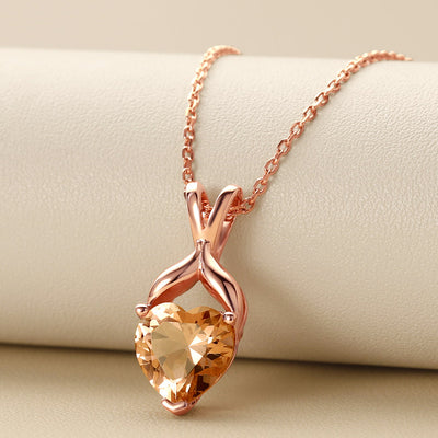 Heart Shape Morganite Pendant Necklace Rose-tone Sterling Silver 2.25 Carats