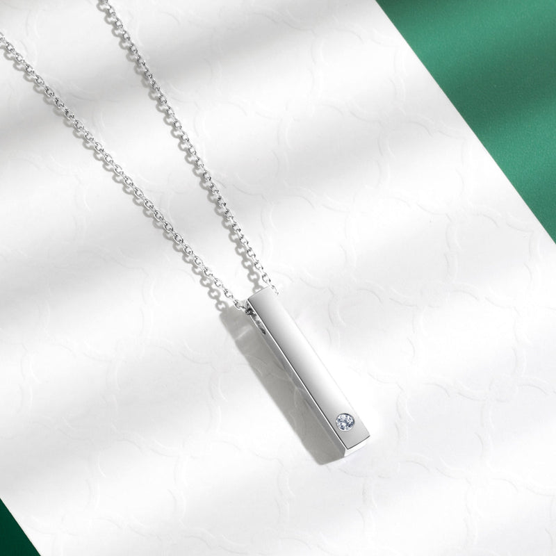 Lab Grown Diamond Vertical Bar Pendant Necklace in Sterling Silver