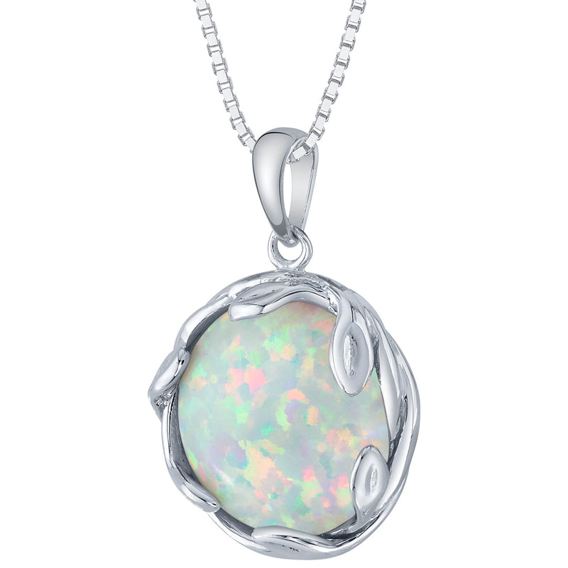 Created White Fire Opal Pendant Necklace in Sterling Silver, 3 Carats