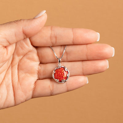 Created Red Fire Opal Pendant Necklace in Sterling Silver, 3 Carats