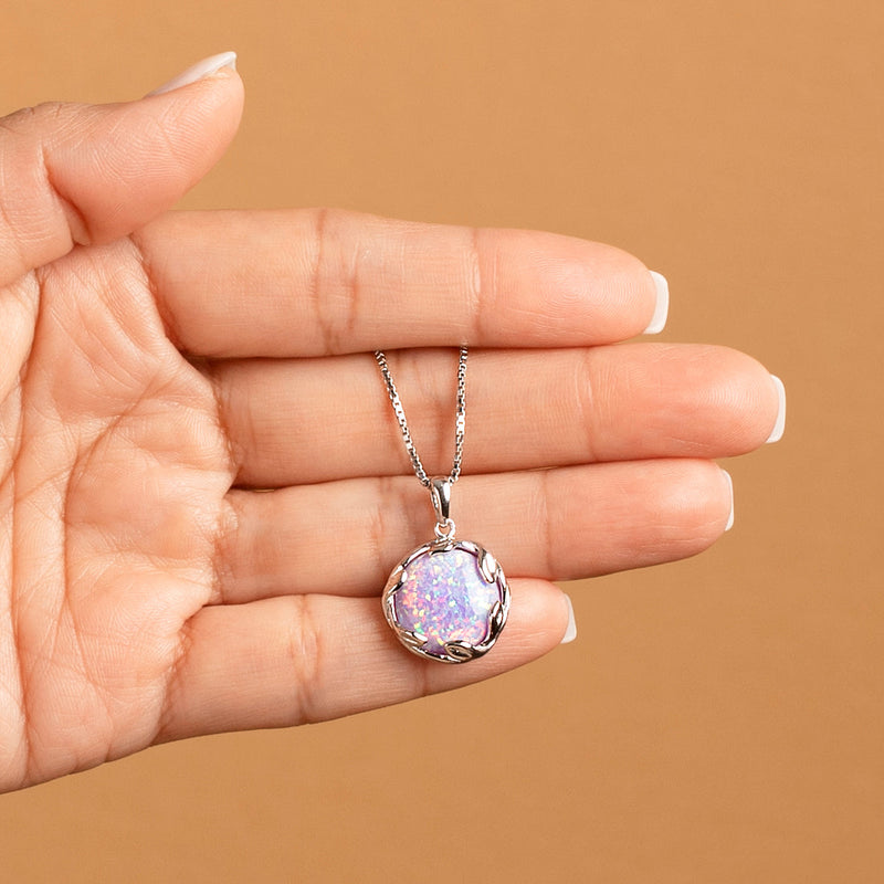 Created Purple Fire Opal Pendant Necklace in Sterling Silver, 3 Carats