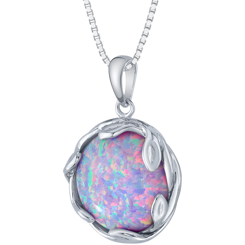 Created Purple Fire Opal Pendant Necklace in Sterling Silver, 3 Carats