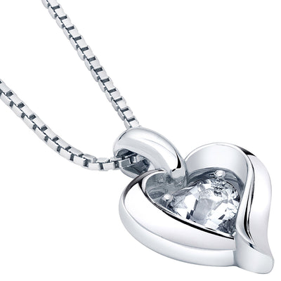 Moissanite Heart in Heart Pendant Necklace Sterling Silver