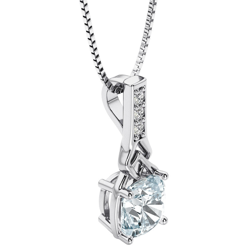 Aquamarine and Lab Grown Diamond Cathedral Drop Pendant Necklace in Sterling Silver, 0.75 Carat total Cushion Cut