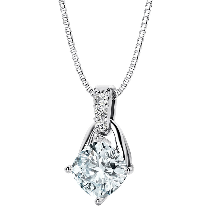 Aquamarine and Lab Grown Diamond Wishbone Pendant Necklace in Sterling Silver, 0.75 Carat total Cushion Cut