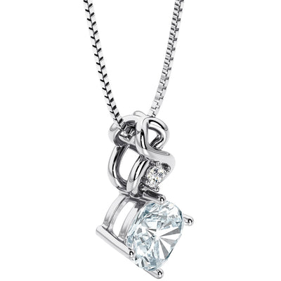 Aquamarine and Lab Grown Diamond Infinity Pendant Necklace in Sterling Silver, 0.75 Carat total Cushion Cut