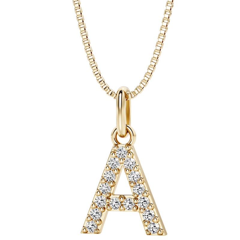 Peora letter A lab grown diamonds alphabel initial charm pendant necklace sterling silver