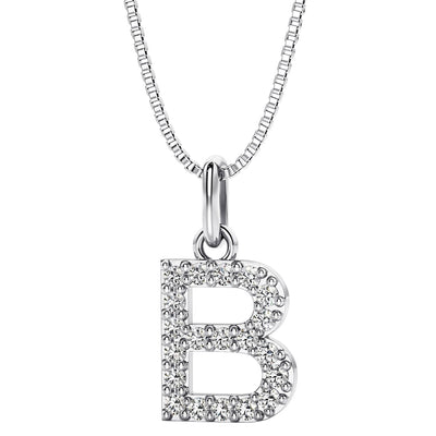 Peora letter B lab grown diamonds alphabel initial charm pendant necklace sterling silver