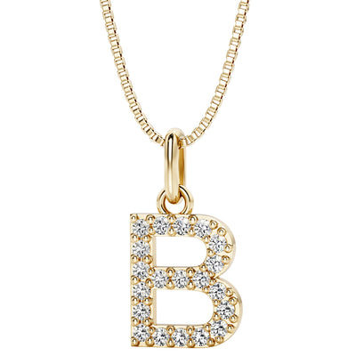 Peora letter B lab grown diamonds alphabel initial charm pendant necklace sterling silver