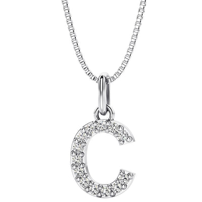 Peora letter C lab grown diamonds alphabel initial charm pendant necklace sterling silver