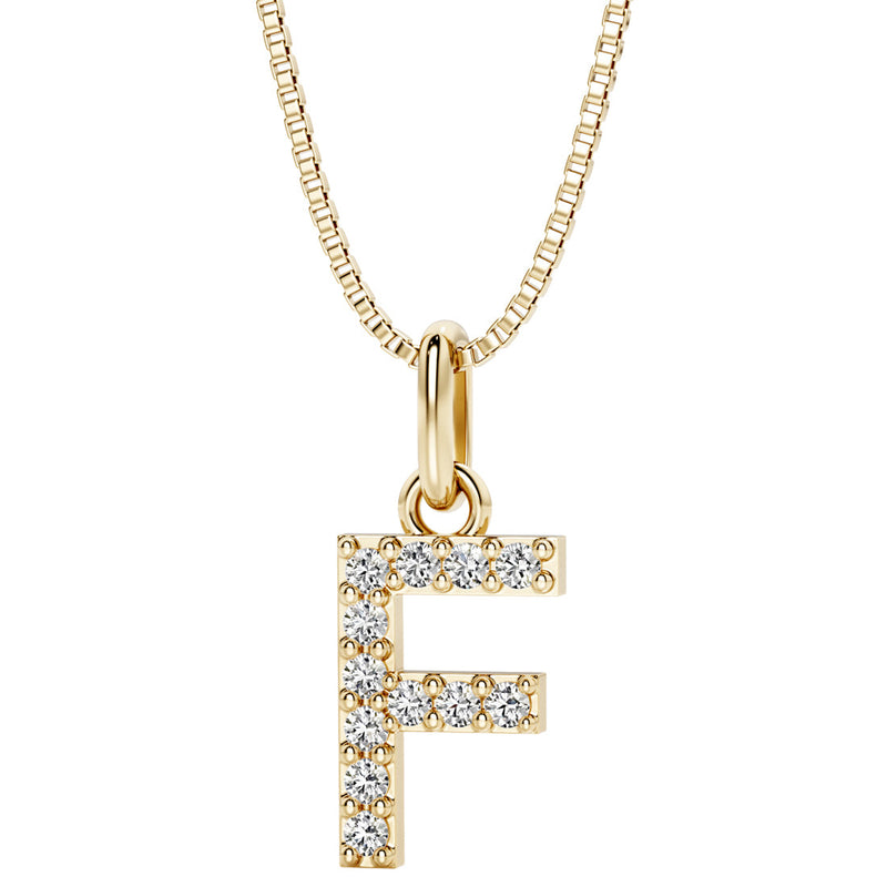 Peora letter F lab grown diamonds alphabel initial charm pendant necklace sterling silver