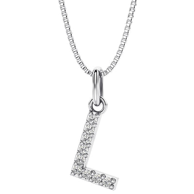 Peora letter L lab grown diamonds alphabel initial charm pendant necklace sterling silver