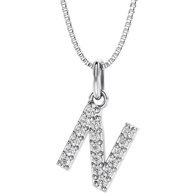 Peora letter N lab grown diamonds alphabel initial charm pendant necklace sterling silver