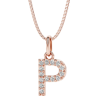 Peora letter P lab grown diamonds alphabel initial charm pendant necklace sterling silver