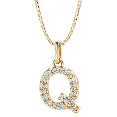 Peora letter Q lab grown diamonds alphabel initial charm pendant necklace sterling silver