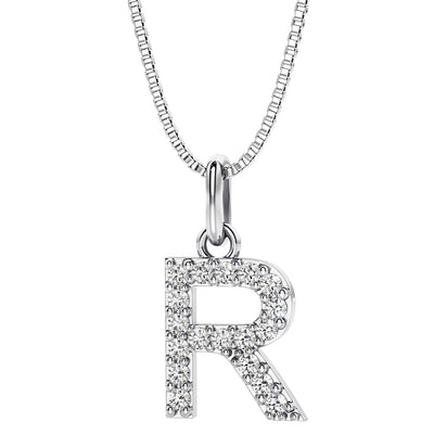 Peora letter R lab grown diamonds alphabel initial charm pendant necklace sterling silver