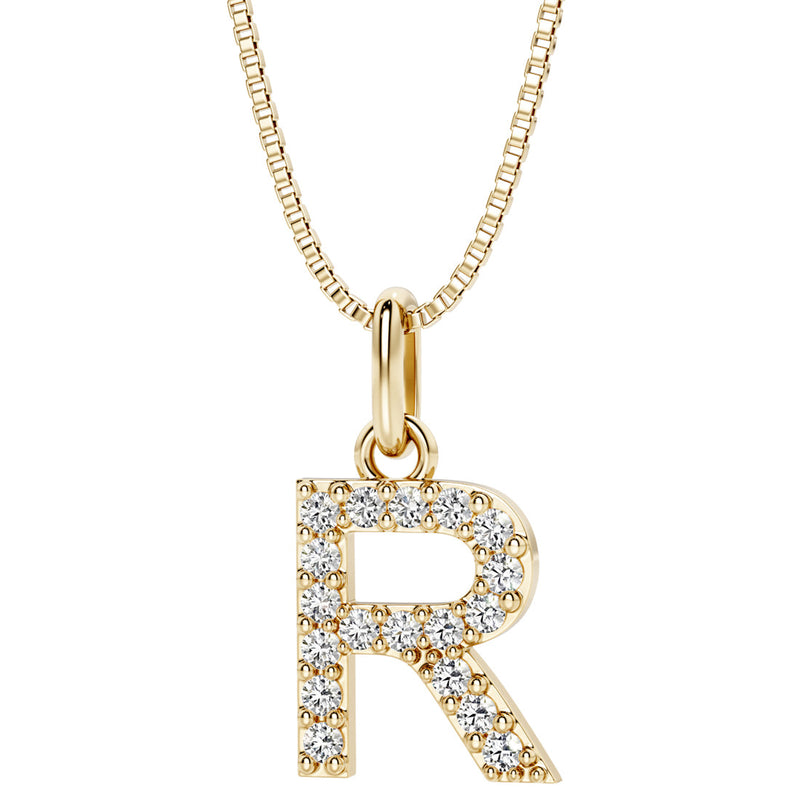 Peora letter R lab grown diamonds alphabel initial charm pendant necklace sterling silver