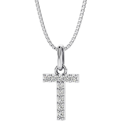 Peora letter T lab grown diamonds alphabel initial charm pendant necklace sterling silver