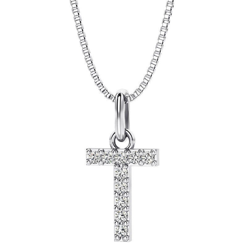 Peora letter T lab grown diamonds alphabel initial charm pendant necklace sterling silver