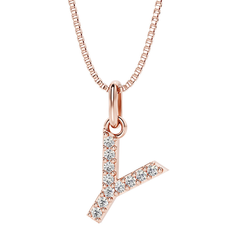 letter Y lab grown diamonds alphabel initial charm pendant necklace sterling silver