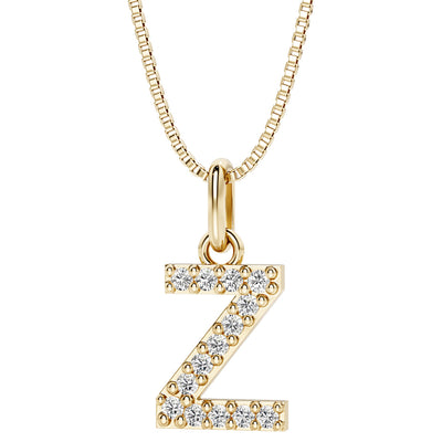 letter Z lab grown diamonds alphabel initial charm pendant necklace sterling silver