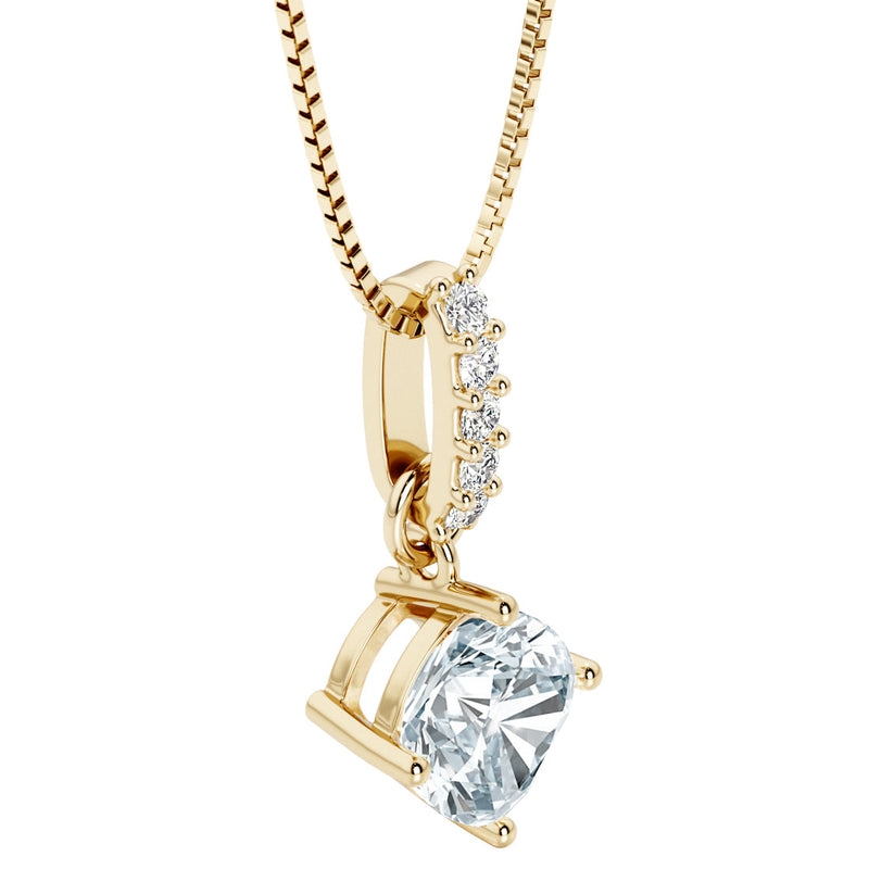 Aquamarine and Lab Grown Diamond Bar Drop Pendant Necklace in 14K Yellow Gold Plated Sterling Silver, 0.80 Carat total Cushion Cut