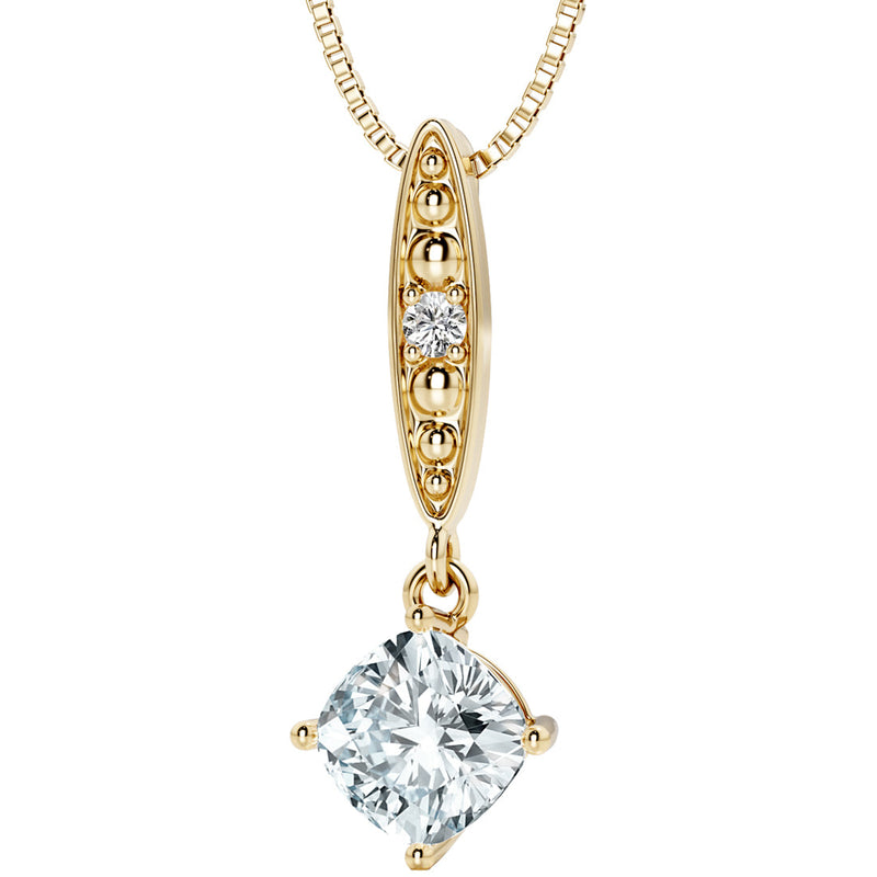 Aquamarine and Lab Grown Diamond Lily Drop Pendant Necklace in 14K Yellow Gold Plated Sterling Silver, 0.75 Carat total Cushion Cut