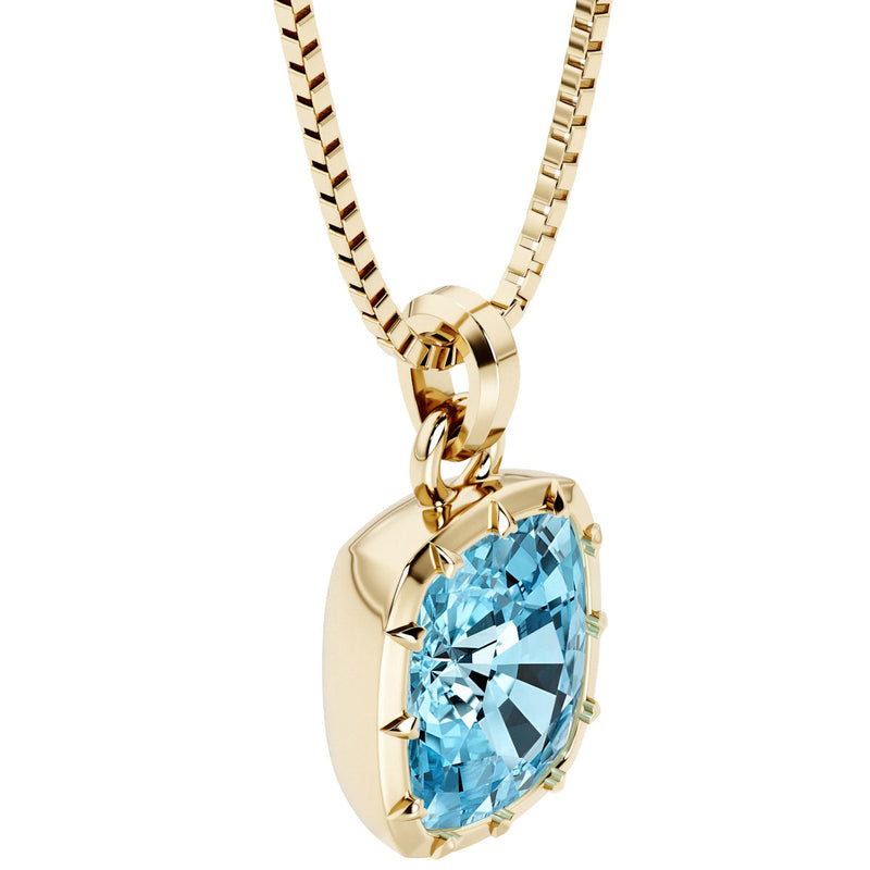 Swiss Blue Topaz Bezel Set Pendant Necklace 14K Yellow Gold Plated Sterling Silver 4.50 Carats Cushion Cut