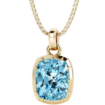 Swiss Blue Topaz Bezel Set Pendant Necklace 14K Yellow Gold Plated Sterling Silver 4.50 Carats Cushion Cut