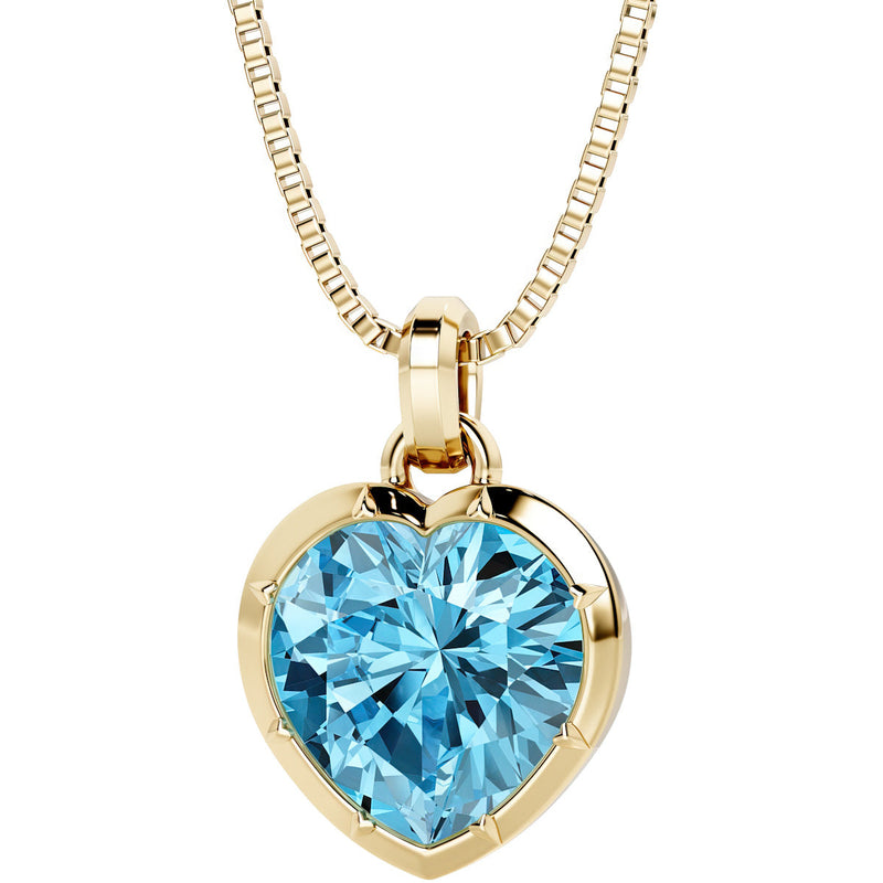 Swiss Blue Topaz Bezel Set Pendant Necklace 14K Yellow Gold Plated Sterling Silver 5.50 Carats Heart Shape