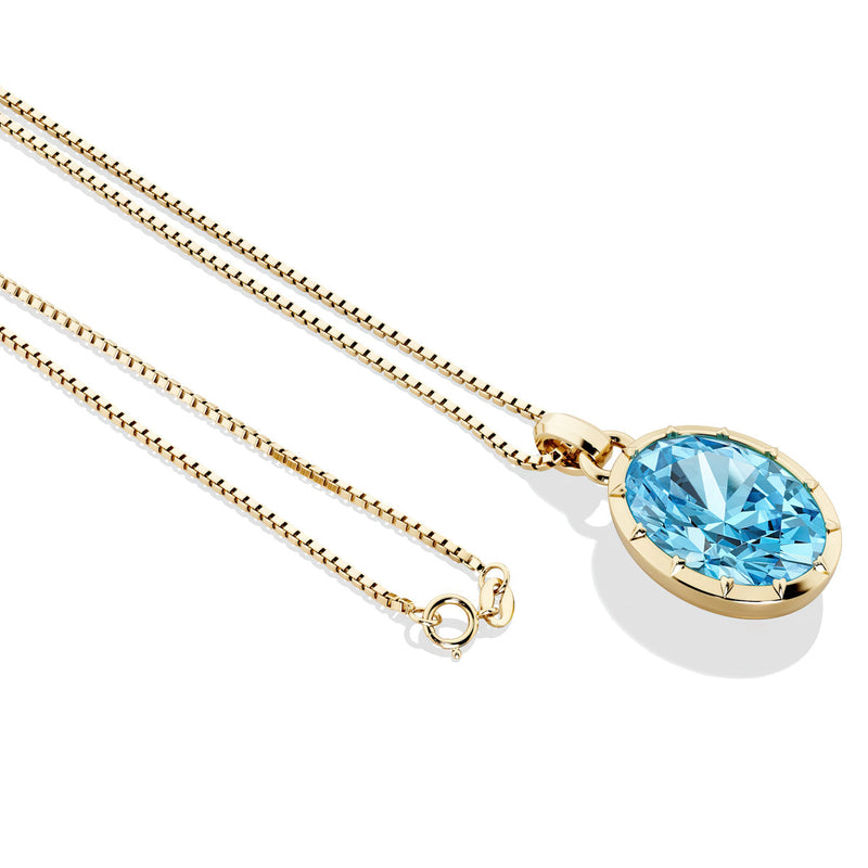 Swiss Blue Topaz Bezel Set Pendant Necklace 14K Yellow Gold Plated Sterling Silver 6.50 Carats Oval Shape