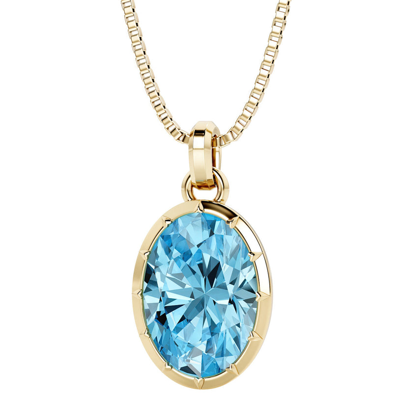 Swiss Blue Topaz Bezel Set Pendant Necklace 14K Yellow Gold Plated Sterling Silver 6.50 Carats Oval Shape