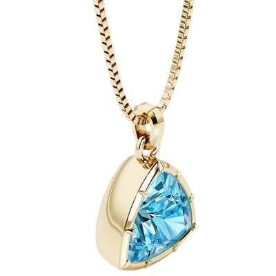 Swiss Blue Topaz Bezel Set Pendant Necklace 14K Yellow Gold Plated Sterling Silver 6.50 Carats Trillion Cut