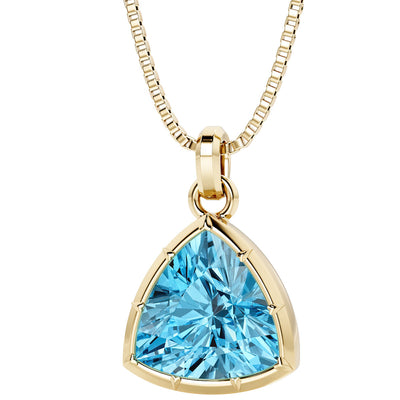 Swiss Blue Topaz Bezel Set Pendant Necklace 14K Yellow Gold Plated Sterling Silver 6.50 Carats Trillion Cut