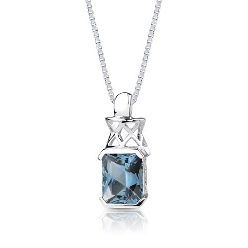 London Blue Topaz Pendant Sterling Silver Radiant 5 Carats